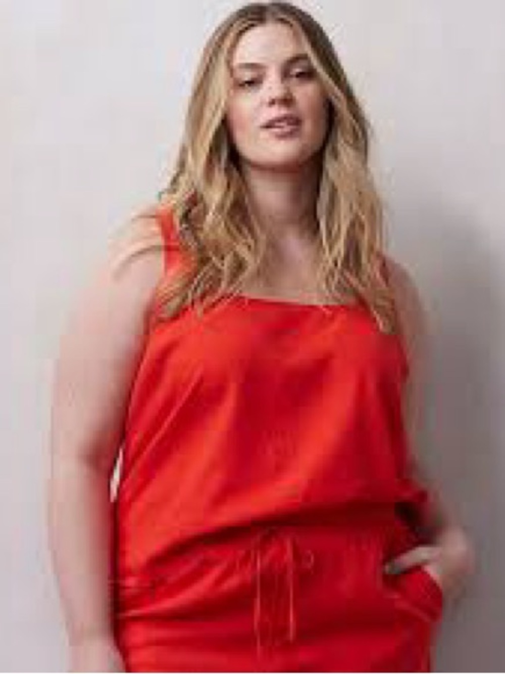 LC Lauren Conrad Square Neck Linen Blend Tank Top Red High Low Summer Casual XXL